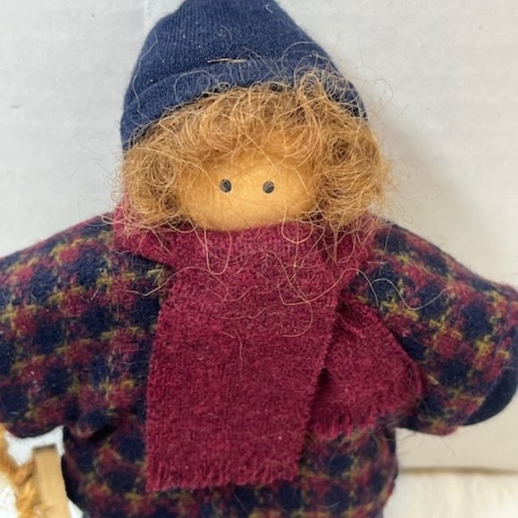 VTG 1992 Wooden Boy Winter Clothes w/Sled Doll Lizzie High 6"x4" Retired - Picture 7 of 14